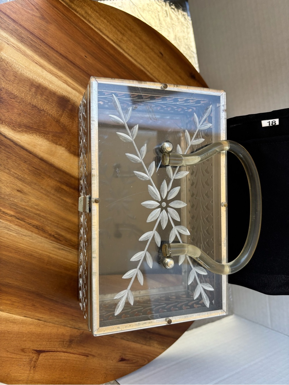Vintage 1950’s Clear Floral Etched Lucite Handbag with Silver-Tone Hardware